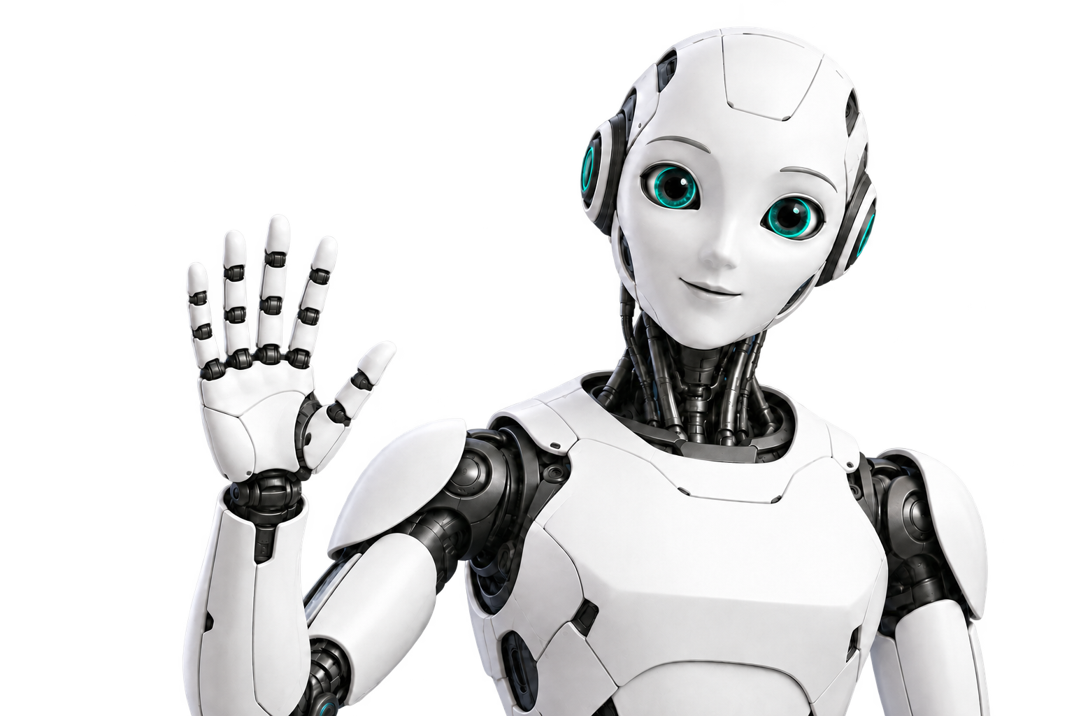 A friendly humanoid robot waving hello